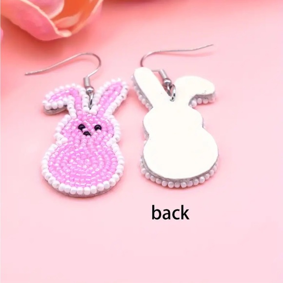 Pink Beaded Bunny Earrings - Picture 3 of 4